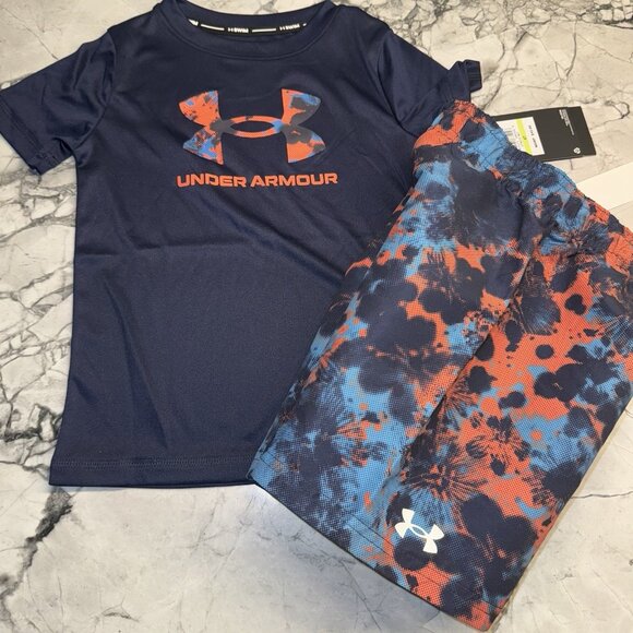 Under Armour Toddler Boys Navy Orange Rash Guard Swim Set NEW - Picture 1 of 1
